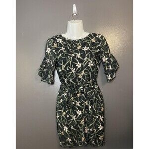 Stradivarius Romper Womens Small Black Floral Ruffle Sleeve Open Back Tie Waist